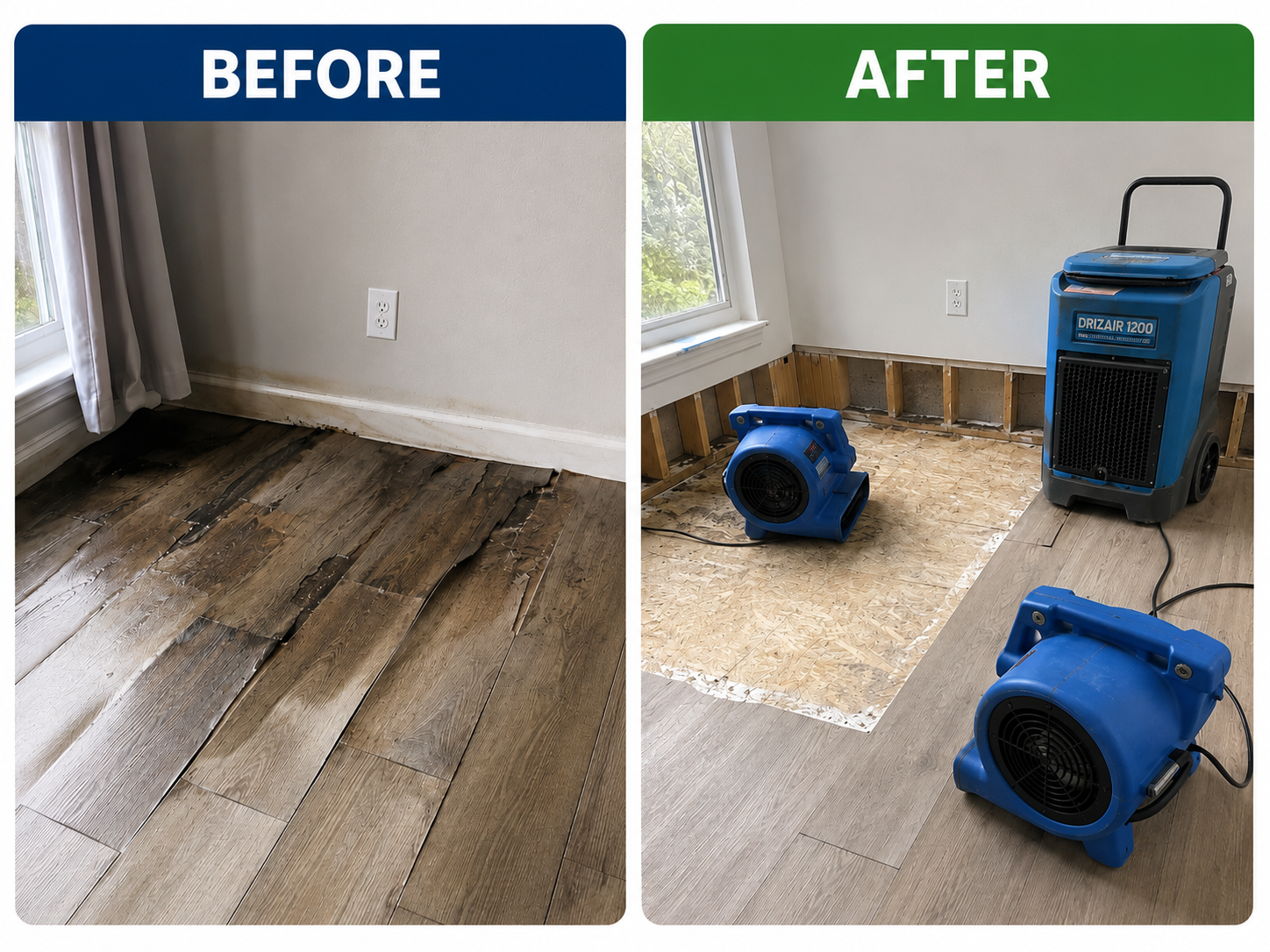 Water Damage Restoration — before and after